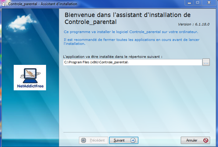 Contrôle Parental NetAddictSoft - Choix du répertoire d'installation